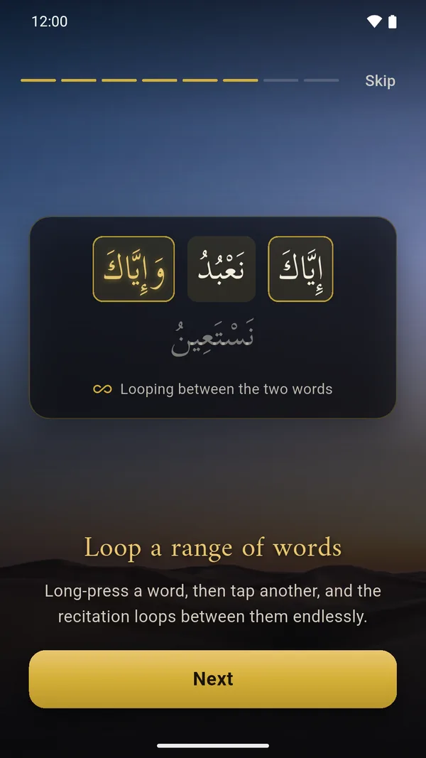 Looping a range of words